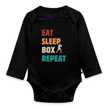 Eat Sleep Box Repeat - Boxer Kampfsport Spruch - Baby Bio-Langarm-Body - Schwarz - Vorne