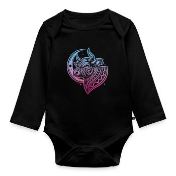 Cow Farmer Livestock Tribal Moon Phases - Organic Longsleeve Baby Bodysuit - black - Front