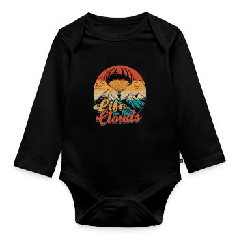 Paragliding Paraglider Gleiter Life In The Clouds - Baby Bio-Langarm-Body - Schwarz - Vorne