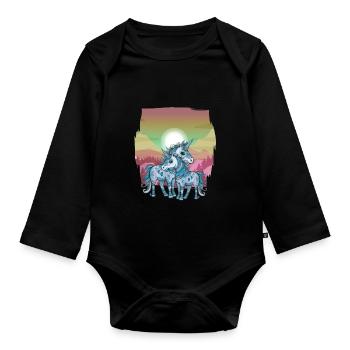 Einhörner Einhorn Schamane Natur Wald indianisch - Baby Bio-Langarm-Body - Schwarz - Vorne