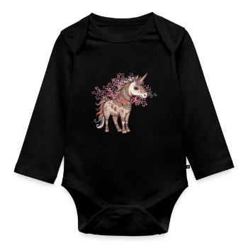 Einhörner Einhorn Schamane Natur Wald indianisch - Baby Bio-Langarm-Body - Schwarz - Vorne