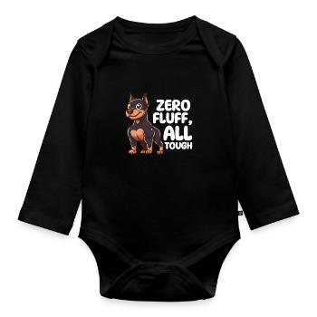 Null Flusen, alles zäh - Dobermann Hund - Baby Bio-Langarm-Body - Schwarz - Vorne