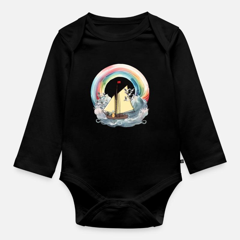 Erdnuss maritim Segelschiff Schiff Schiffe Boot - Baby Bio-Langarm-Body - Schwarz