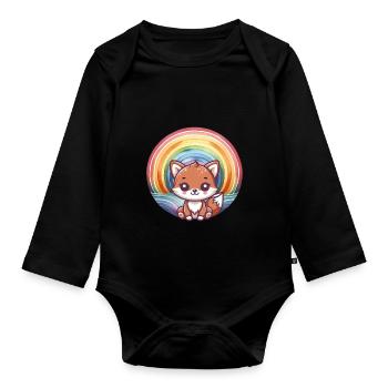 Fuchs Füchse Kinder Kind - Baby Bio-Langarm-Body - Schwarz - Vorne