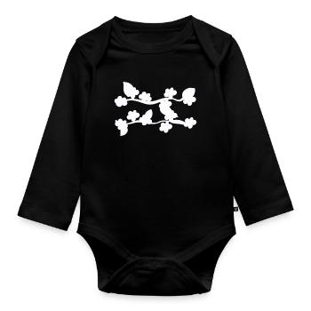 leaf leaves line nature shape branch plants - Organic Longsleeve Baby Bodysuit - black - Front