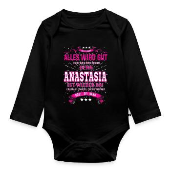 Everything Will Be Alright 'Cause Anastasia Is Here Outfit - Organic Longsleeve Baby Bodysuit - black - Front