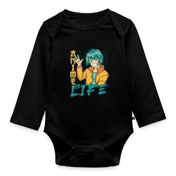 Anime Is Life - Baby Bio-Langarm-Body - Schwarz - Vorne