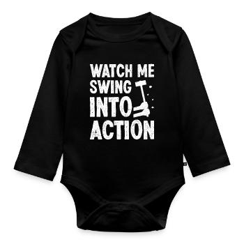 Funny House Demolition Day Watch Me Swing Into Act - Organic Longsleeve Baby Bodysuit - black - Front