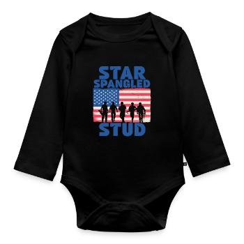 Star Spangled Stud Signe de paix Drapeau des États-Unis - Body Bébé bio manches longues - noir - Devant
