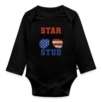 Star Spangled Stud Signe de paix Drapeau des États-Unis - Body Bébé bio manches longues - noir - Devant