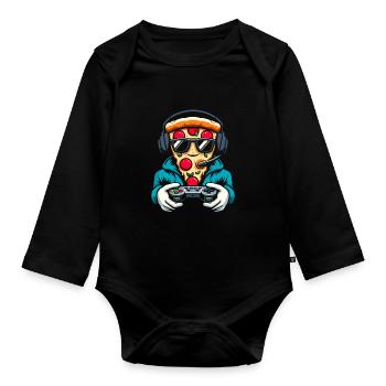 Gamer Gaming Pizza Gaming Controller - Baby Bio-Langarm-Body - Schwarz - Vorne