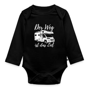 Der Weg ist das Ziel, Camper - Camping - Spruch - Baby Bio-Langarm-Body - Schwarz - Vorne