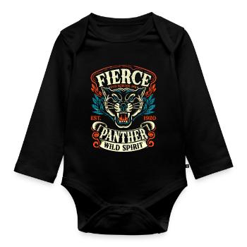 Féroce Panthère Ancienne École Tatouage Sauvage - Body Bébé bio manches longues - noir - Devant
