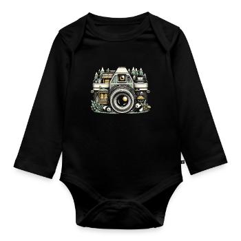 Photographer Photography Photographer Panda - Organic Longsleeve Baby Bodysuit - black - Front