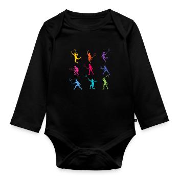 Colorful silhouettes of badminton players in action - Organic Longsleeve Baby Bodysuit - black - Front