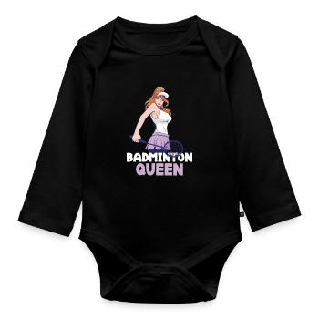 Badminton Queen - Your passion on the course - Organic Longsleeve Baby Bodysuit - black - Front