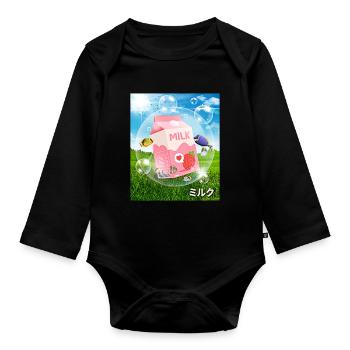 Frutiger Aero Aesthetic Tech Kawaii-Erdbeer-Milchf - Baby Bio-Langarm-Body - Schwarz - Vorne