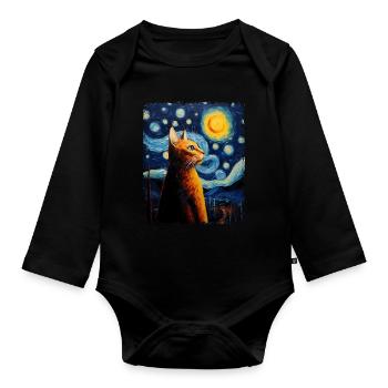 Abessinier Orange Katze Sternennacht Gemälde - Baby Bio-Langarm-Body - Schwarz - Vorne