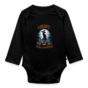 Scaredy Cat No Treats Just Halloween Tricks - Organic Longsleeve Baby Bodysuit - black - Front