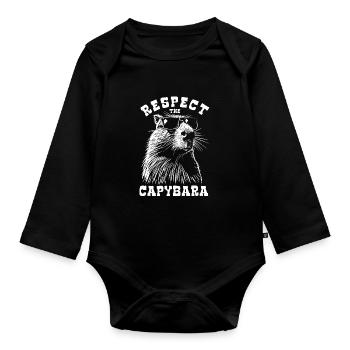 Respect The Capybara - Spruch - Baby Bio-Langarm-Body - Schwarz - Vorne