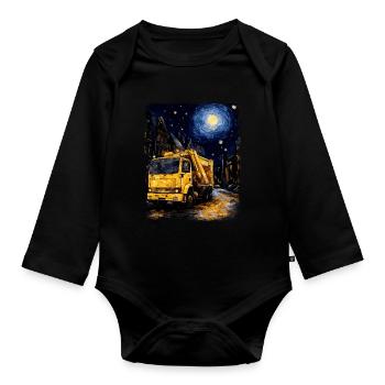Garbage Trucker Müllwagen Sternennacht Malerei - Baby Bio-Langarm-Body - Schwarz - Vorne