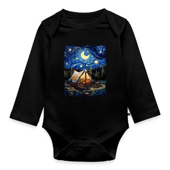 Glamping Glamper Camping Camper Sternennacht Maler - Baby Bio-Langarm-Body - Schwarz - Vorne