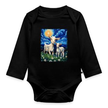 chèvres animaux de la ferme fermier peinture nuit étoilée - Body Bébé bio manches longues - noir - Devant