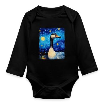 Goose Goose Duck Starry Night Painting - Organic Longsleeve Baby Bodysuit - black - Front