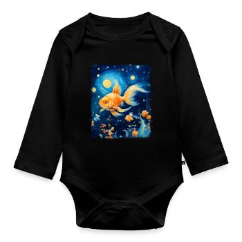 Goldfish Aquarium Fish Starry Night Painting - Organic Longsleeve Baby Bodysuit - black - Front