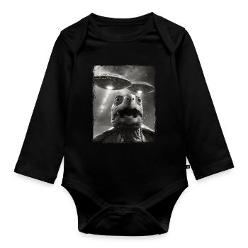 Turtle Sea Turtle UFO Alien Außerirdis - Organic Longsleeve Baby Bodysuit - black - Front