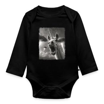 Unicorn Horse UFO Alien Alien Selfie - Organic Longsleeve Baby Bodysuit - black - Front
