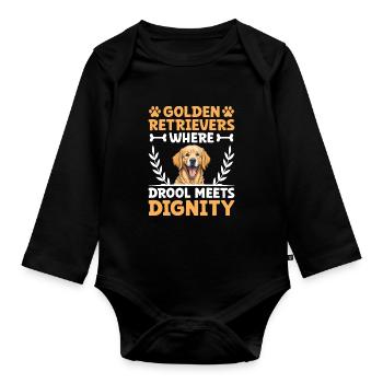 Golden Retrievers Where Drool Meets Dignity GR Dog - Organic Longsleeve Baby Bodysuit - black - Front