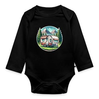 Camping Camper Caravan - Organic Longsleeve Baby Bodysuit - black - Front