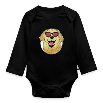 Golden Retriever Sonnenbrille GR Dog Retriever - Baby Bio-Langarm-Body - Schwarz - Vorne