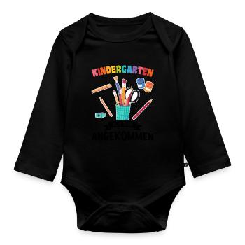 Kindergartenkind Kindergarten Kindergartenanfang G - Baby Bio-Langarm-Body - Schwarz - Vorne