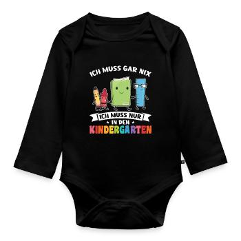 Kindergartenkind Kindergarten Kindergartenanfang G - Baby Bio-Langarm-Body - Schwarz - Vorne