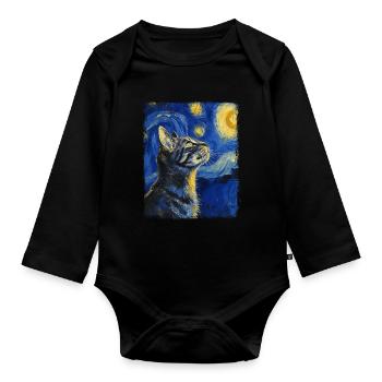 American Shorthair Cat Starry Night Painting - Organic Longsleeve Baby Bodysuit - black - Front