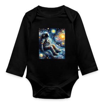 astronaute planète spatiale nuit étoilée peinture - Body Bébé bio manches longues - noir - Devant