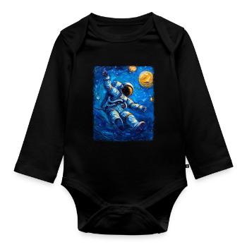 astronaute planète spatiale nuit étoilée peinture - Body Bébé bio manches longues - noir - Devant