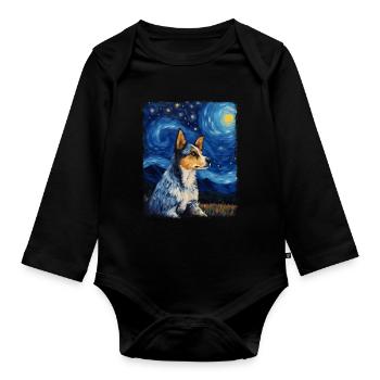 Australien Boeuf Chien Nuit Étoilée Peinture - Body Bébé bio manches longues - noir - Devant