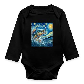 Bass Fishing Bass Fish Fisherman Starry Night Male - Organic Longsleeve Baby Bodysuit - black - Front