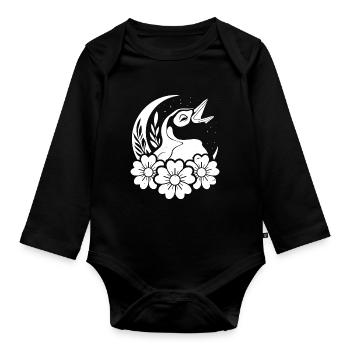 Penguin Wild Flowers Floral Moon - Organic Longsleeve Baby Bodysuit - black - Front