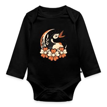 Penguin Wild Flowers Floral Moon - Organic Longsleeve Baby Bodysuit - black - Front