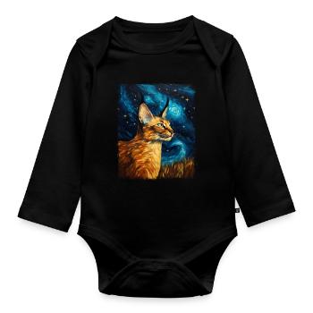 Big Floppa Karakal Katze Meme Sternennacht Malerei - Baby Bio-Langarm-Body - Schwarz - Vorne