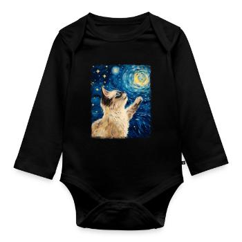 Birmakatze Sternennacht-Gemälde - Baby Bio-Langarm-Body - Schwarz - Vorne