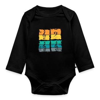 Bass Bassschlüssel Musiker Bassist Retro Vintage - Baby Bio-Langarm-Body - Schwarz - Vorne