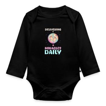 L&D-Krankenschwester vollbringt täglich Wunder - Baby Bio-Langarm-Body - Schwarz - Vorne