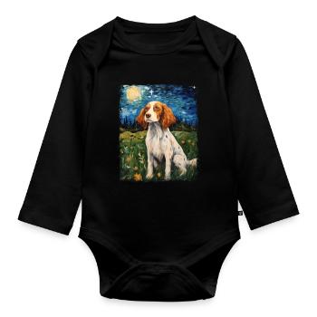 Brittany Spaniel Chien Nuit étoilée Peinture - Body Bébé bio manches longues - noir - Devant