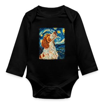 Brittany Spaniel Chien Nuit étoilée Peinture - Body Bébé bio manches longues - noir - Devant