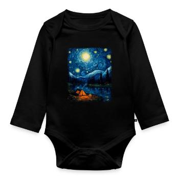 Camping Camper Tent Starry Night Painting - Organic Longsleeve Baby Bodysuit - black - Front